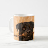 Rottweiler met een stok koffiemok (Voorkant links)