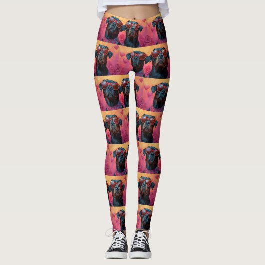 Rottweiler met Hartrozen Valentijnsdag Leggings (Voorkant)