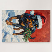 Rottweiler met kerstboomzaailing hoed legpuzzel (Horizontaal)