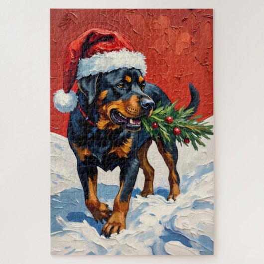 Rottweiler met kerstboomzaailing hoed legpuzzel (Verticaal)