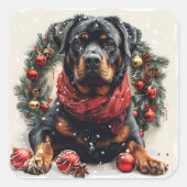 Rottweiler met Kerstkrans Vierkante Sticker (Voorkant)
