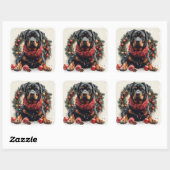Rottweiler met Kerstkrans Vierkante Sticker (Vel)