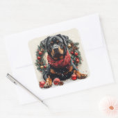 Rottweiler met Kerstkrans Vierkante Sticker (Envelop)
