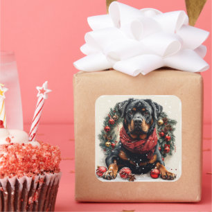 Rottweiler met Kerstkrans Vierkante Sticker