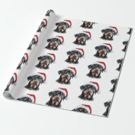 Rottweiler met Kerstman Hoed Cadeaupapier