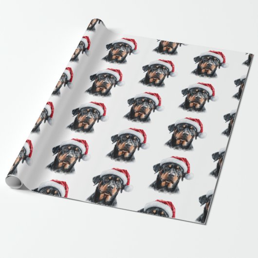 Rottweiler met Kerstman Hoed Cadeaupapier (Uitgerold)
