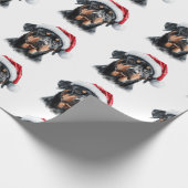 Rottweiler met Kerstman Hoed Cadeaupapier (Hoek)