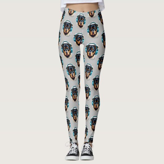 Rottweiler met koptelefoon leggings 4 (Voorkant)