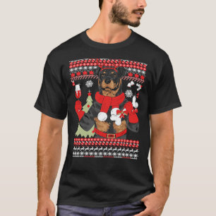 Rottweiler met lelijke kerst t-shirt