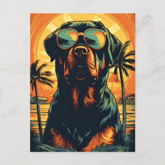 Rottweiler met zonnebril op het strand briefkaart (Voorkant)