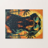 Rottweiler met zonnebril op het strand legpuzzel (Horizontaal)