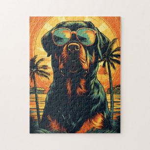 Rottweiler met zonnebril op het strand legpuzzel