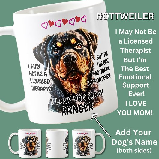 Rottweiler Mok, hondennaam toevoegen, kan tekst wi Koffiemok