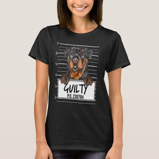 Rottweiler Mugshot Schuldige Hond T-shirt (Voorkant)