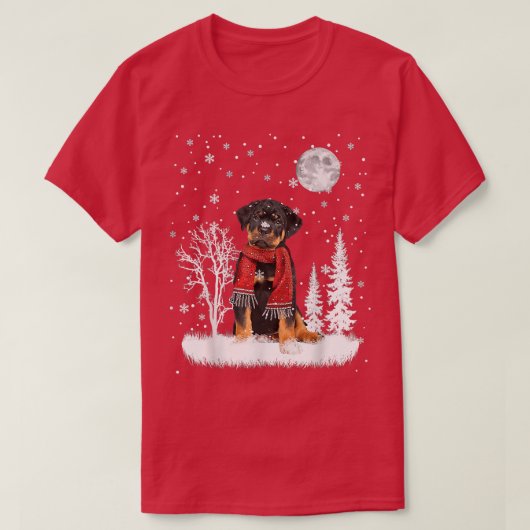 Rottweiler onder Moonlight Snow-kerstpajama T-shirt (Design voorkant)