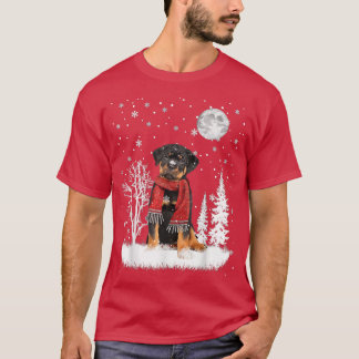 Rottweiler onder Moonlight Snow-kerstpajama T-shirt