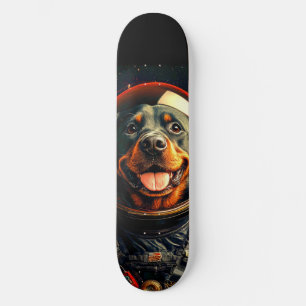 Rottweiler onderzoekt persoonlijk skateboard