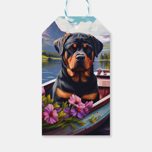 Rottweiler op een peddel: Een Schilderachtig avont Cadeaulabel (Achterkant)