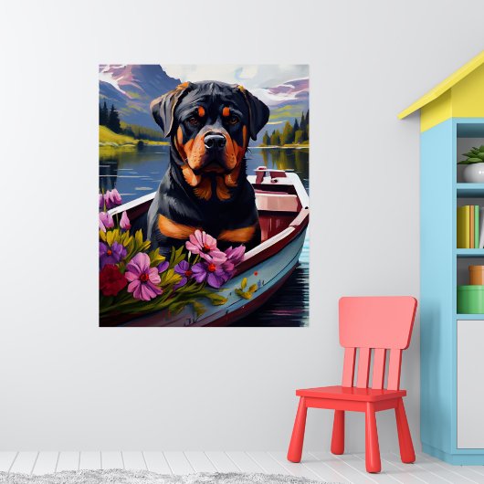 Rottweiler op een peddel: Een Schilderachtig avont Poster (Kinderkamer 1)
