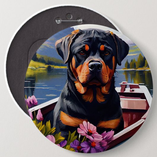 Rottweiler op een peddel: Een Schilderachtig avont Ronde Button 6,0 Cm (Voorkant /achterkant)