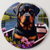 Rottweiler op een peddel: Een Schilderachtig avont Ronde Button 6,0 Cm (Voorkant)