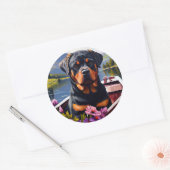 Rottweiler op een peddel: Een Schilderachtig avont Ronde Sticker (Envelop)