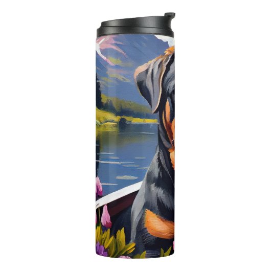 Rottweiler op een peddel: Een Schilderachtig avont Thermosbeker (Gedraaid links)