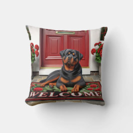 Rottweiler op een welkomstdeurmat kussen