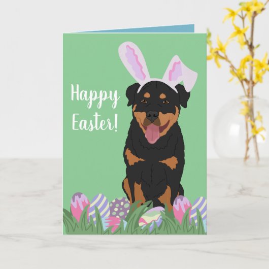 Rottweiler Paasbunny Kaart (Gele Bloem)