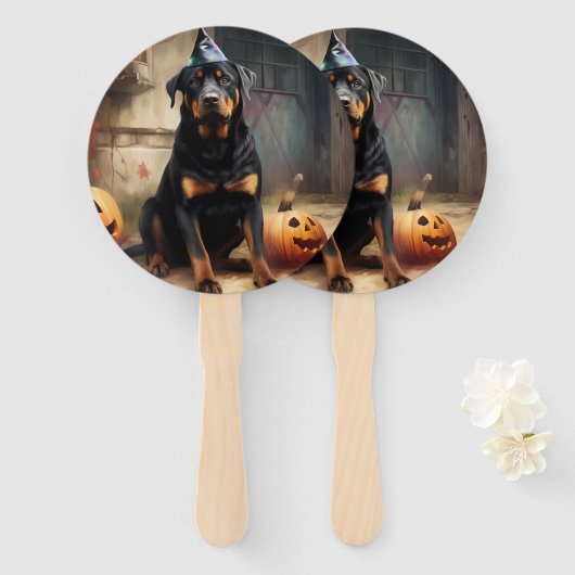 Rottweiler pompoenen Halloween eng Handwaaier (Voorkant en achterkant)