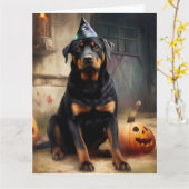 Rottweiler pompoenen Halloween eng Kaart (Gele Bloem)