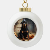 Rottweiler pompoenen Halloween eng Keramische Bal Ornament (Voorkant)