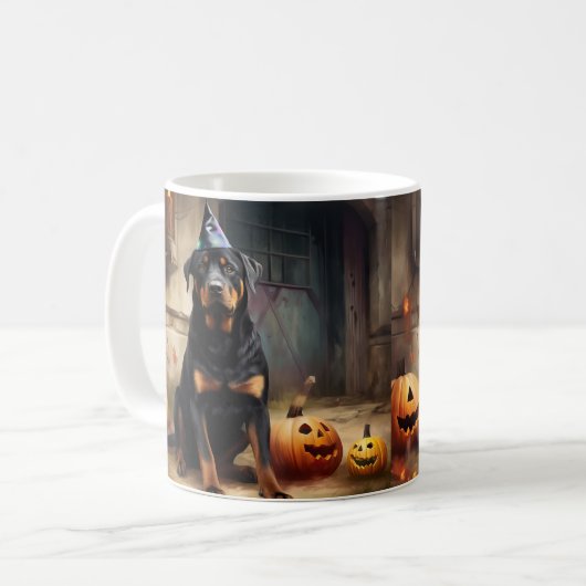 Rottweiler pompoenen Halloween eng Koffiemok (Voorkant links)