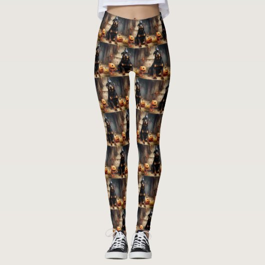 Rottweiler pompoenen Halloween eng Leggings (Voorkant)