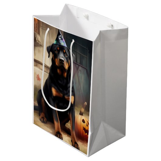 Rottweiler pompoenen Halloween eng Medium Cadeauzakje (Voorkant Gekanteld)
