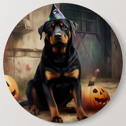 Rottweiler pompoenen Halloween eng Ronde Button 6,0 Cm (Voorkant)