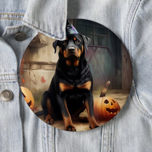 Rottweiler pompoenen Halloween eng Ronde Button 6,0 Cm (In situ)