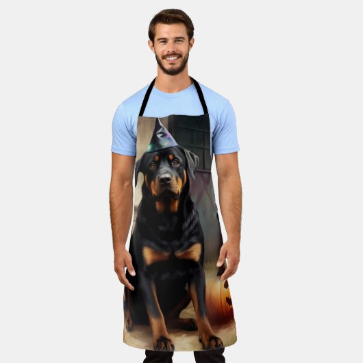 Rottweiler pompoenen Halloween eng Schort (Gedragen)