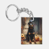 Rottweiler pompoenen Halloween eng Sleutelhanger (Voorkant Links)