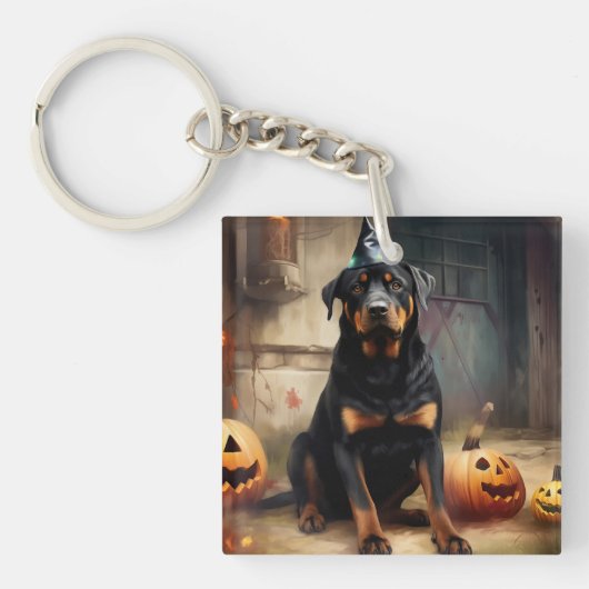 Rottweiler pompoenen Halloween eng Sleutelhanger (Voorkant)