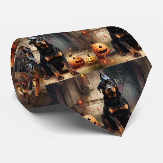 Rottweiler pompoenen Halloween eng Stropdas (Opgerold)