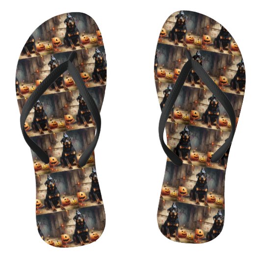 Rottweiler pompoenen Halloween eng Teenslippers (Voetbed)