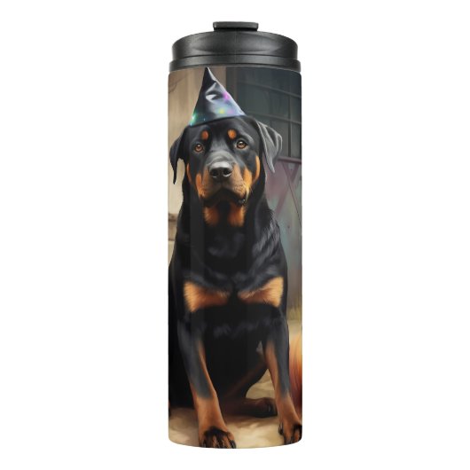 Rottweiler pompoenen Halloween eng Thermosbeker (Voorkant)