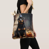Rottweiler pompoenen Halloween eng Tote Bag (Dichtbij)