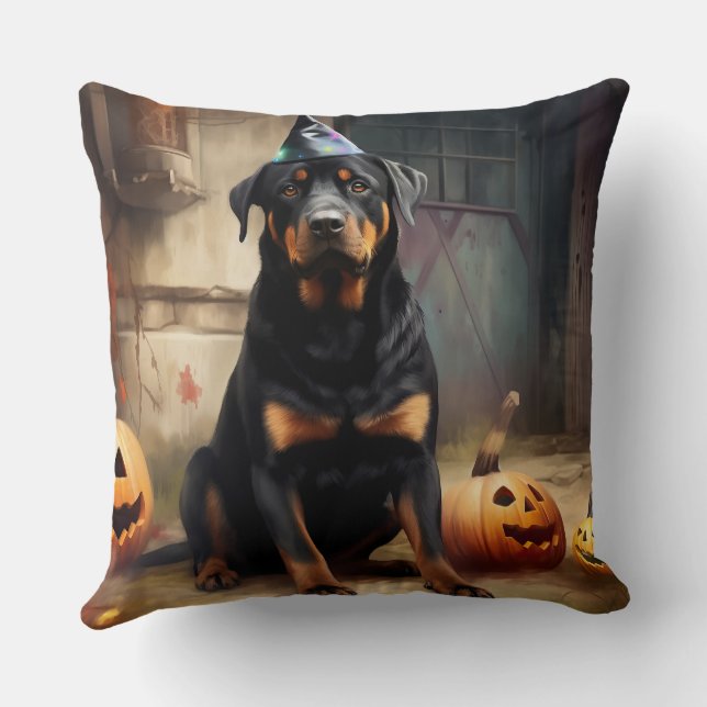 Rottweiler Pompoenen Halloween Griezelen Kussen (Achterkant)