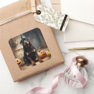 Rottweiler Pompoenen Halloween Griezelen Vierkante Sticker