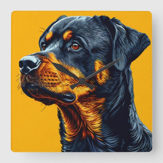 Rottweiler Portret Vierkante Klok (Voorkant)