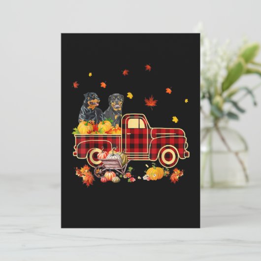 Rottweiler Pumpkin Truck Herfst Leaf Thanksgiving Aankondiging (Staand voorkant)