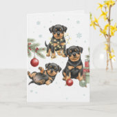 Rottweiler Puppies Christmas Card Kaart (Gele Bloem)