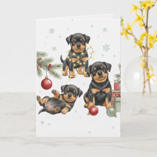Rottweiler Puppies Christmas Card Kaart (Gele Bloem)